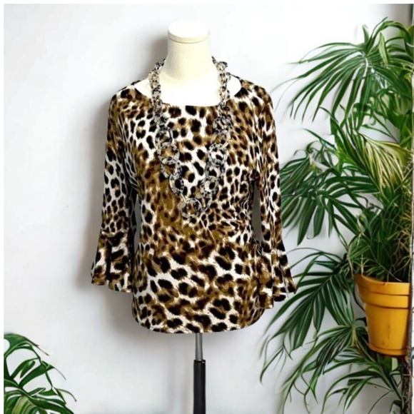 Philosophy Tops - Philosophy Brown  and BlackLeopard Print Blouse